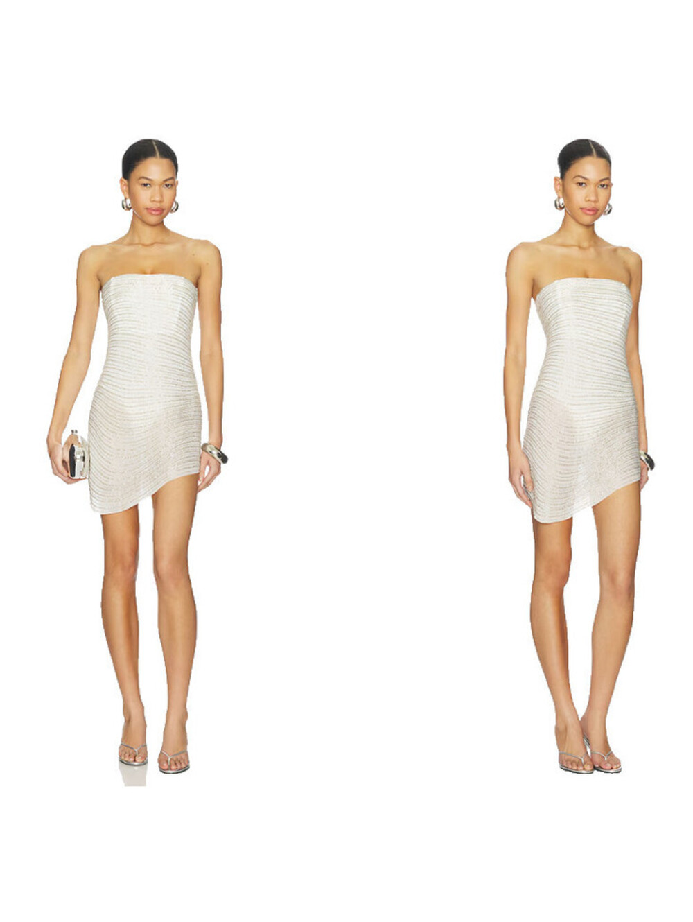 NBD Parina Embellished Mini Dress strapless  sheer ivory silver XS NWT $299msrp